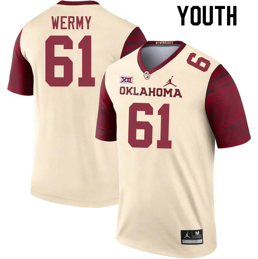 Youth #61 Kenneth Wermy Oklahoma Sooners College Football Jerseys Stitched Sale-Cream - Click Image to Close